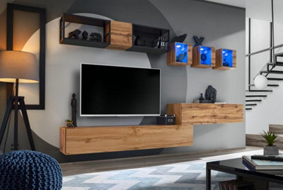 Arte Switch Metal Iii Oak Wotan Entertainment Unit 280CmOak & Metal Media Wall For Tvs Up To 60" from B&Q