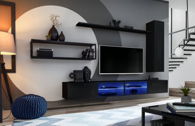 Arte Switch Metal Iv Black Gloss Entertainment Unit 300CmSophisticated Media Wall For Tvs Up To 75" from B&Q