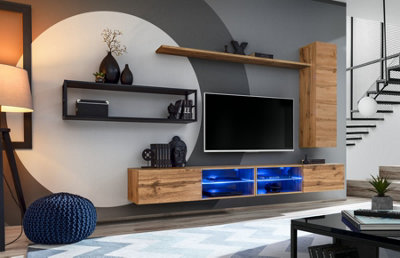 Arte Switch Metal Iv Oak Wotan Entertainment Unit 300CmWarm Oak & Metal Media Wall For Tvs Up To 75" from B&Q