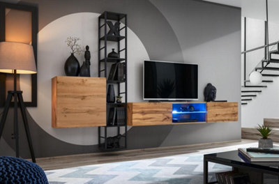 Arte Switch Metal Vi Oak Wotan Entertainment Unit 270CmWarm Oak & Black Metal Media Wall from B&Q