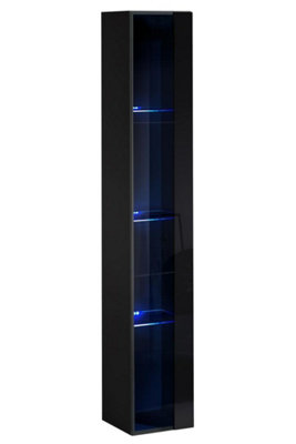 Arte Switch Ww1 Black Gloss Tall Display Cabinet 30CmContemporary Elegance With Blue Led Accent from B&Q