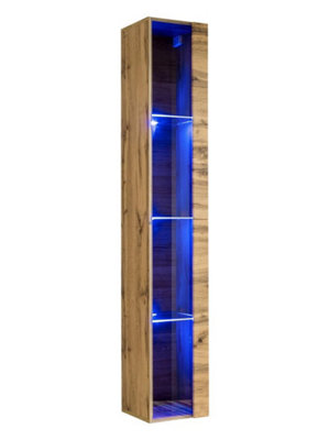 Arte Switch Ww1 Oak Wotan Tall Display Cabinet 30CmWarm Wood Texture With Subtle Led Ambience from B&Q