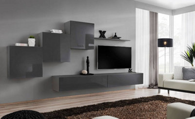Arte Switch X Graphite Gloss Entertainment Unit For Tvs Up To 49 InchContemporary Wall Set With Seamless Storage from B&Q