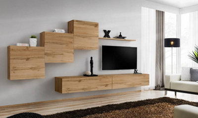 Arte Switch X Oak Wotan Entertainment Unit For Tvs Up To 49 InchWarm Natural Wall System With Modern Push-Open Access from B&Q