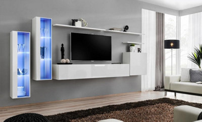 Arte Switch Xi White Gloss Entertainment Unit For Tvs Up To 75 InchElegant Wall System With Led-Lit Glass Display from B&Q