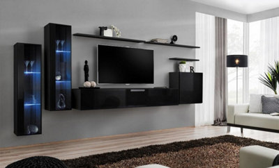 Arte Switch Xi Black Gloss Entertainment Unit For Tvs Up To 75 InchDramatic Modern Design With Illuminated Glass Cabinets from B&Q