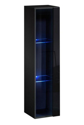 Arte Switch Ww2 Black Gloss Hung Display Cabinet 30CmBold Wall Display With Contemporary Blue Leds from B&Q