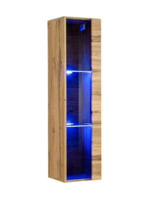 Arte Switch Ww2 Oak Wotan Hung Display Cabinet 30CmNatural Wood Wall Showcase With Blue Led Lighting from B&Q