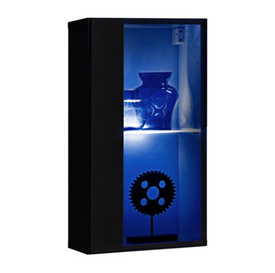 Arte Switch Ww4 Black Gloss Display Cabinet 30CmRefined Showcase With Ambient Blue Led Illumination from B&Q