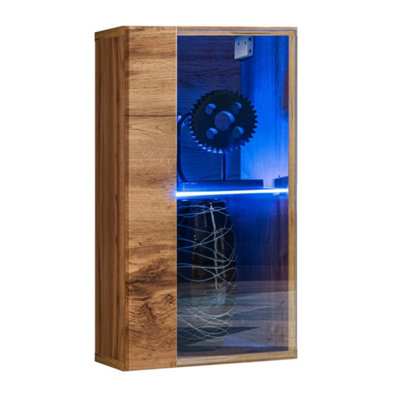 Arte Switch Ww4 Oak Wotan Display Cabinet 30CmWarm Wood Wall Display With Blue Led Accent Light from B&Q