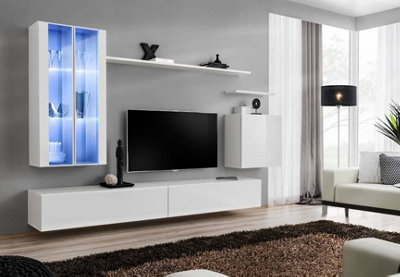 Arte Switch Xii White Gloss Entertainment Unit For Tvs Up To 58 InchBright Display Wall With Illuminated Glass Cabinets from B&Q