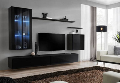 Arte Switch Xii Black Gloss Entertainment Unit For Tvs Up To 58 InchBold Wall Set With Illuminated Display Cabinets from B&Q