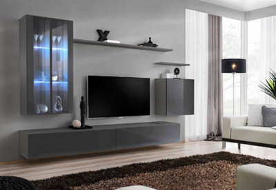 Arte Switch Xii Graphite Gloss Entertainment Unit For Tvs Up To 58 InchSleek Contemporary Storage With Led Display Shelves from B&Q