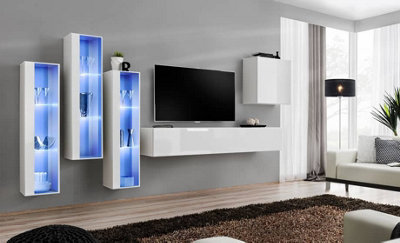 Arte Switch Xiii White Gloss Entertainment Unit For Tvs Up To 75 InchBright Modern Wall Set With Blue Led Lighting from B&Q