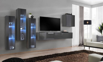 Arte Switch Xiii Graphite Gloss Entertainment Unit For Tvs Up To 75 InchContemporary Display Wall With Blue Led Illumination from B&Q