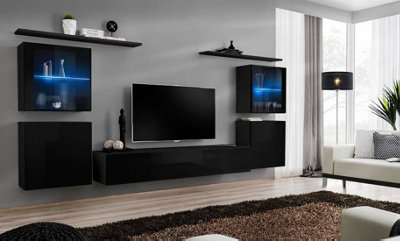 Arte Switch Xiv Black Gloss Entertainment Unit For Tvs Up To 75 InchSleek Wall Display With Blue Led Illumination from B&Q