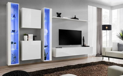Arte Switch Xvi White Gloss Entertainment Unit For Tvs Up To 75 InchBright Contemporary Wall Set With Led Display Shelves from B&Q