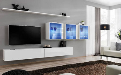 Arte Switch Xvii White Gloss Entertainment Unit For Tvs Up To 49 InchBright Modern Wall System With Led Lighting from B&Q