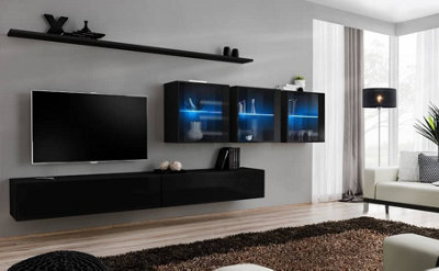 Arte Switch Xvii Black Gloss Entertainment Unit For Tvs Up To 49 InchSleek Wall Display With Led-Lit Glass Cabinets from B&Q