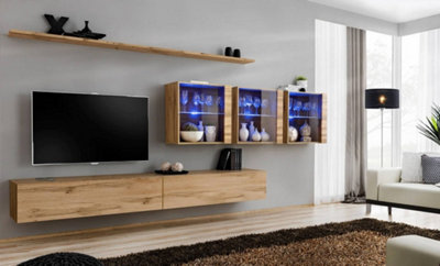 Arte Switch Xvii Oak Wotan Entertainment Unit For Tvs Up To 49 InchWarm Natural Wall Furniture With Led Highlights from B&Q