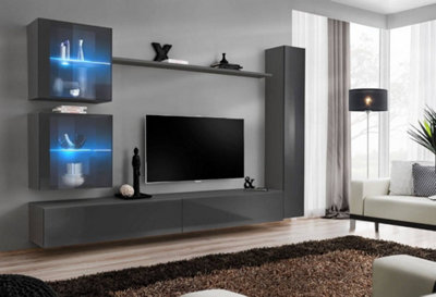 Arte Switch Xviii Graphite Gloss Entertainment Unit For Tvs Up To 75 InchContemporary Wall Storage With Led Displays from B&Q