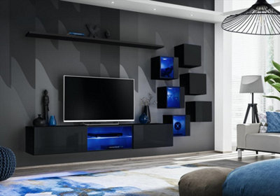 Arte Switch Xxi Black Gloss Wall Entertainment Unit For Tvs Up To 75 Inch Sleek Modern Display With Ambient Led Lighting from B&Q