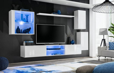 Arte Switch Xxiii White Gloss Wall Entertainment Unit For Tvs Up To 75 InchBright Contemporary Design With Led Display Lighting from B&Q