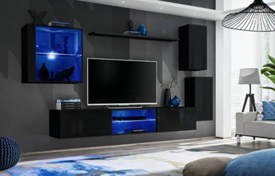 Arte Switch Xxiii Black Gloss Wall Entertainment Unit For Tvs Up To 75 InchBold Luxury With Illuminated Display Cabinets from B&Q