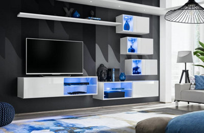 Arte Switch Xxiv White Gloss Wall Entertainment Unit For Tvs Up To 49 InchBright Modular Storage With Led-Lit Cabinets from B&Q