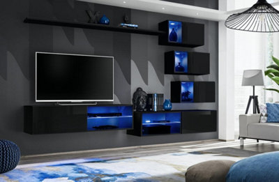 Arte Switch Xxiv Black Gloss Wall Entertainment Unit For Tvs Up To 49 InchSleek Modern Statement With Led Highlights from B&Q
