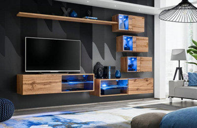 Arte Switch Xxiv Oak Wotan Wall Entertainment Unit For Tvs Up To 49 InchWarm Natural Look With Led Display And Ample Storage from B&Q