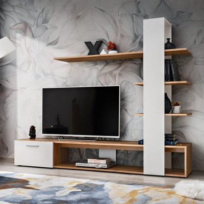 Arte Spacious Oak Wotan & White Entertainment Unit 190CmOrganised Media Storage from B&Q
