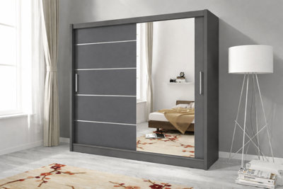 Arte Maja I Sliding Door Wardrobe With Mirror 180Cm In Grey from B&Q
