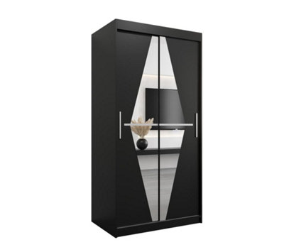 Arte Boliwia Contemporary 2 Mirrored Sliding Door Wardrobe 5 Shelves 2 Rails Black (H)2000mm (W)1000mm (D)620mm from B&Q