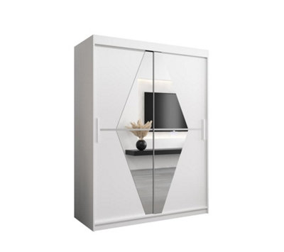 Arte Boliwia Contemporary 2 Mirrored Sliding Door Wardrobe 5 Shelves 2 Rails White (H)2000mm (W)1500mm (D)620mm from B&Q