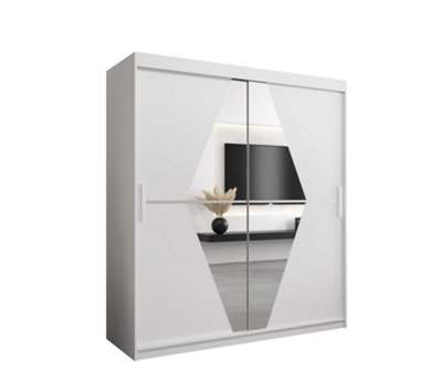 Arte Boliwia Contemporary 2 Mirrored Sliding Door Wardrobe 9 Shelves 2 Rails White (H)2000mm (W)1800mm (D)620mm from B&Q