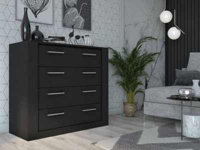 Arte Idea Contemporary Chest Of Drawers Silver Handles 4 Drawers Black (H)910mm (W)1000mm (D)420mm from B&Q