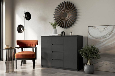 Arte Idea 04 Contemporary Sideboard Cabinet 4 Drawers 2 Doors 2 Shelves Black For Stylish Homes (H)850mm (W)1090mm (D)400mm from B&Q