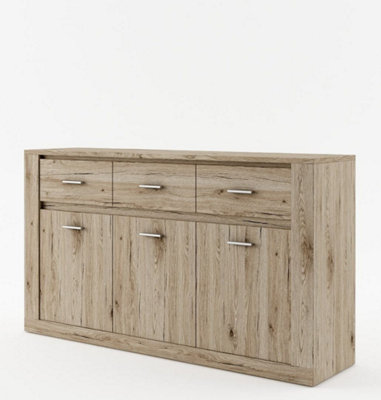 Arte Idea 09 Contemporary Sideboard Cabinet 3 Drawers 3 Doors 3 Shelves Oak Effect (H)910mm (W)1600mm (D)420mm from B&Q