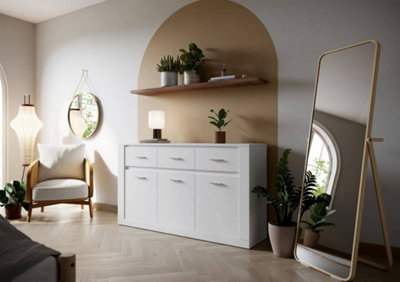 Arte Idea 09 Contemporary Sideboard Cabinet 3 Drawers 3 Doors 3 Shelves White (H)910mm (W)1600mm (D)420mm from B&Q