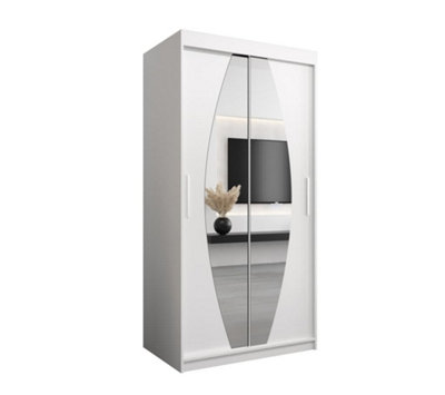 Arte Elypse Contemporary 2 Mirrored Sliding Door Wardrobe 5 Shelves 2 Rails White (H)2000mm (W)1000mm (D)620mm from B&Q