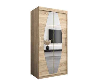 Arte Elypse Sliding Door Wardrobe In Oak SonomaModern Storage Unit With Shelves And Hanging Rails (W1000mm X H2000mm X D620mm) from B&Q