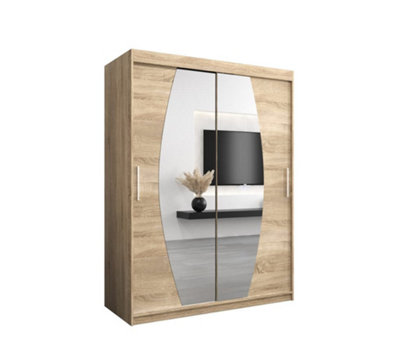 Arte Elypse Sliding Door Wardrobe In Oak SonomaModern Storage Unit With Shelves And Hanging Rails (W1500mm X H2000mm X D620mm) from B&Q