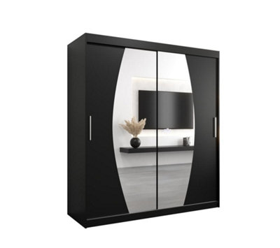 Arte Elypse Contemporary 2 Mirrored Sliding Door Wardrobe 9 Shelves 2 Rails Black (H)2000mm (W)1800mm (D)620mm from B&Q