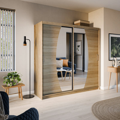 Arte Elypse Sliding Door Wardrobe In Oak SonomaSpacious Storage Unit With Shelves And Hanging Rails (W2000mm X H2000mm X D620mm) from B&Q
