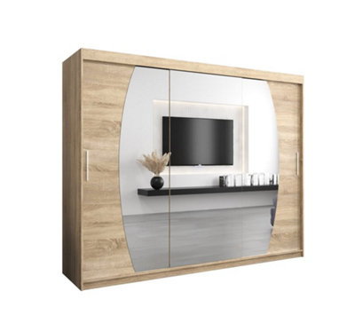 Arte Elypse Sliding Door Wardrobe In Oak SonomaSpacious Storage Unit With Shelves And Hanging Rails (W2500mm X H2000mm X D620mm) from B&Q