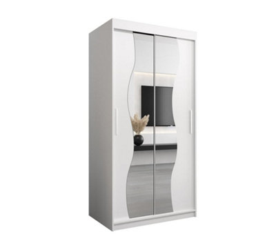 Arte Madrid Contemporary 2 Mirrored Sliding Door Wardrobe 5 Shelves 2 Rails White Matt (H)2000mm (W)1000mm (D)620mm from B&Q