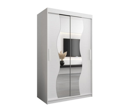 Arte Madrid Contemporary 2 Mirrored Sliding Door Wardrobe 5 Shelves 2 Rails White Matt (H)2000mm (W)1200mm (D)620mm from B&Q