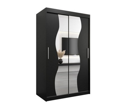 Arte Madrid Contemporary 2 Mirrored Sliding Door Wardrobe 5 Shelves 2 Rails Black Matt (H)2000mm (W)1200mm (D)620mm from B&Q