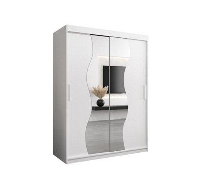 Arte Madrid Contemporary 2 Mirrored Sliding Door Wardrobe 5 Shelves 2 Rails White Matt (H)2000mm (W)1500mm (D)620mm from B&Q